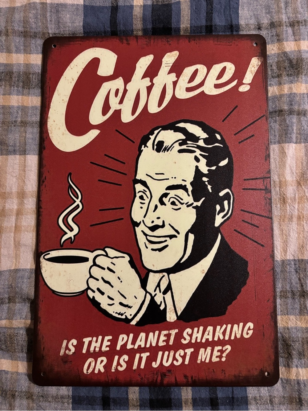 Retro Coffee Metal Sign - Red and Cream